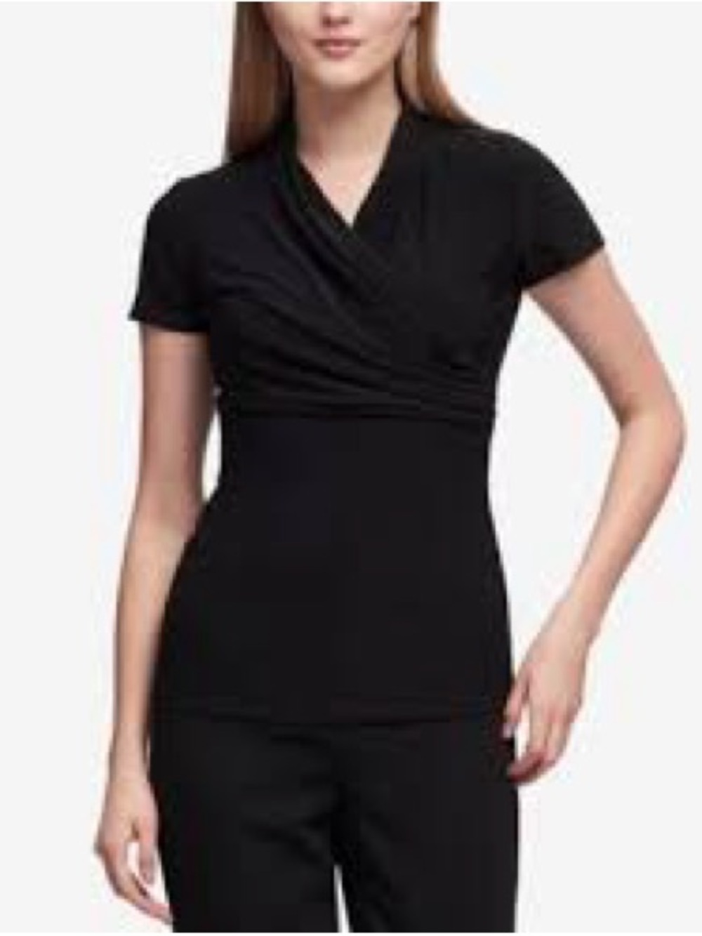 DKNY Navy Short-Sleeve Wrap Front Women's Top